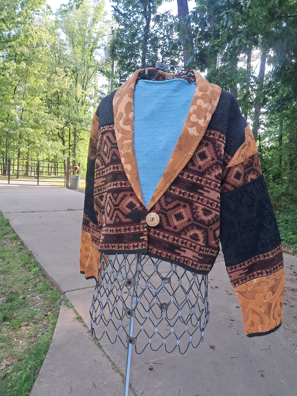 Casual Corner Black and Brown Patterned Hooded Blazer